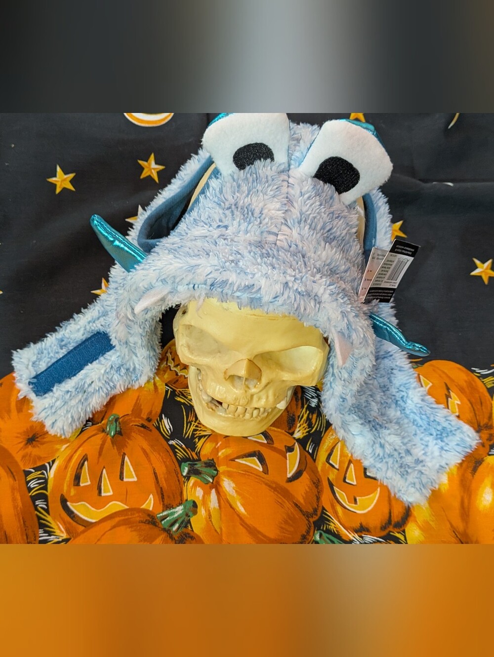 Dog Hat Halloween Costume Pet Monster Large dress up Blue Teeth Horns Eyes